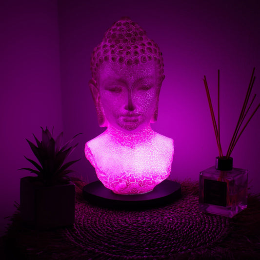Cracked cherry Buddha bust lamp - oval base