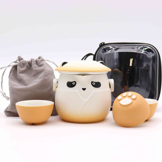 Juego de tetera Panda y tres tazas - Naranja - Juego de tetera de hierbas | El Bazar de Tizar