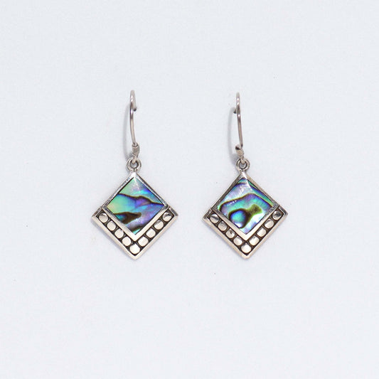 Shell and Silver Earrings - Square with Dots - Abalone