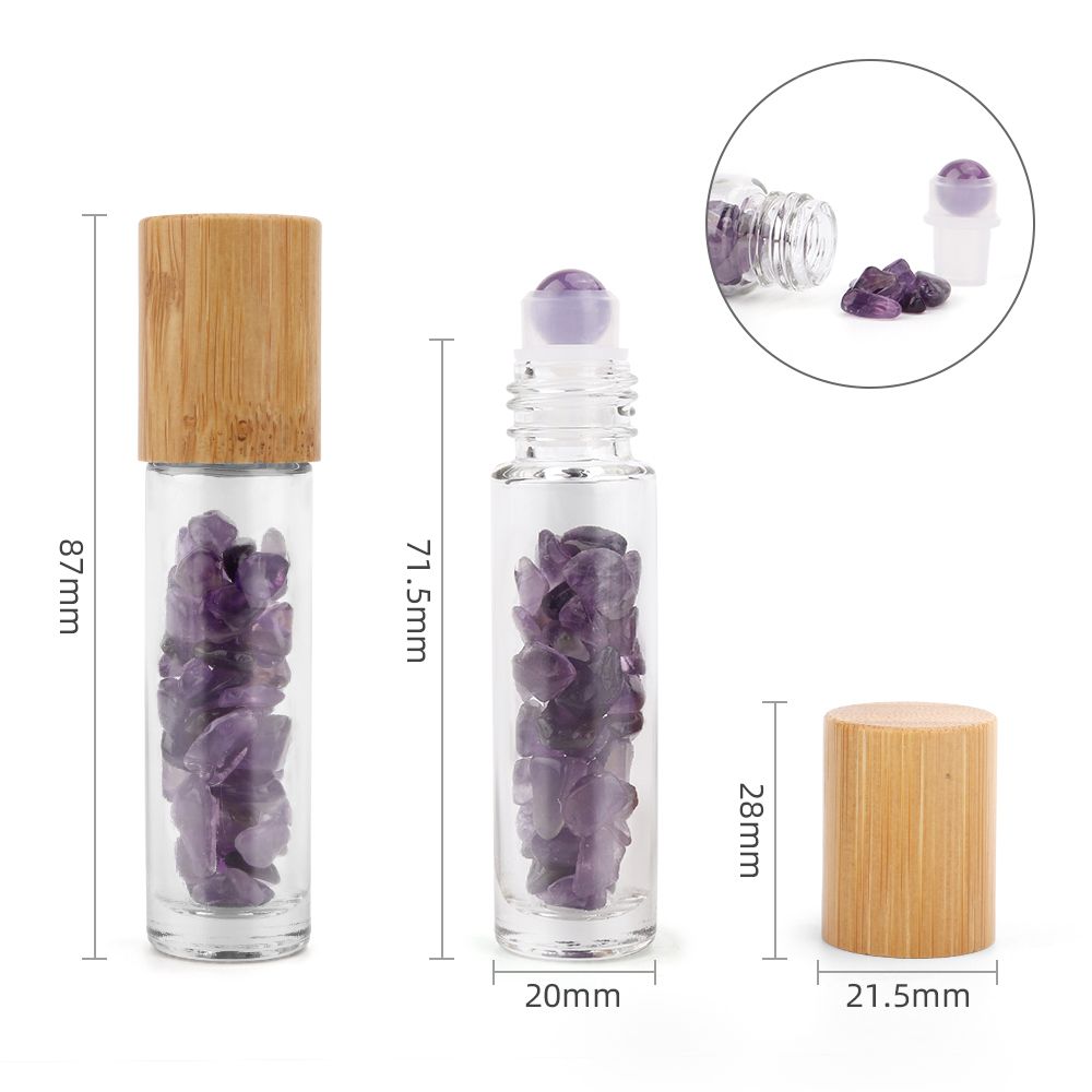 Botella de rodillo de aceite esencial de piedras preciosas - Amatista - Tapa de madera - Botellas Roll-on con gemas 10ml