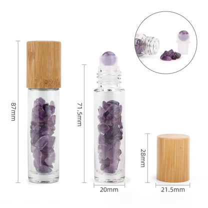 Botella de rodillo de aceite esencial de piedras preciosas - Amatista - Tapa de madera - Botellas Roll-on con gemas 10ml