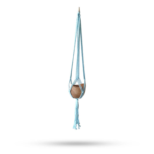 Macrame Pot Holder Classic - Medium Powder Blue Pot