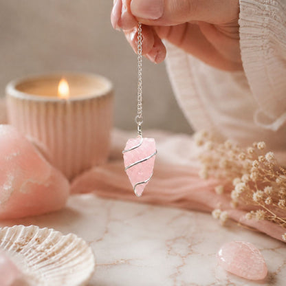 Raw Gemstone Pendulum - Rose Quartz - Péndulos Especiales Mágicos