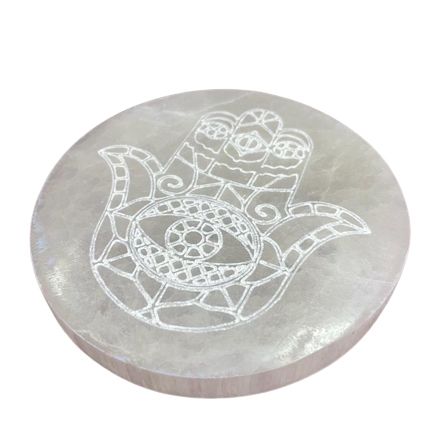 Plato de Carga Mediano 10cm - Hamsa - Placas de Selenita, decoración