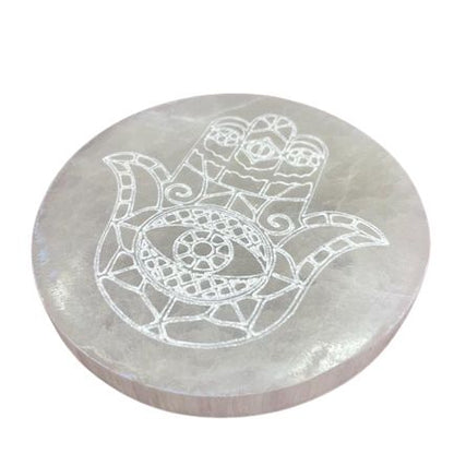 Plato de Carga Mediano 10cm - Hamsa - Placas de Selenita, decoración