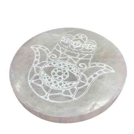 Plato de Carga Mediano 10cm - Hamsa - Placas de Selenita, decoración