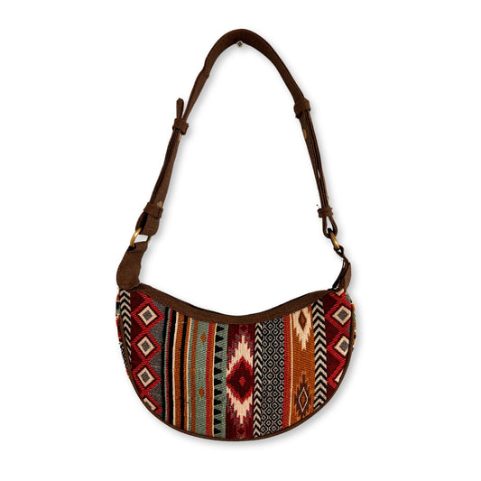 Bolso Hobo de Jacquard - Tonos Marrones Intensos (correa marrón) - Bolso de Mano Hobo de Jacquard