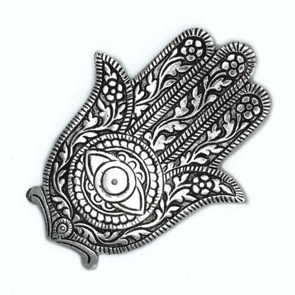 Porta-incienso Hamsa Aluminio Pulido 14cm - Portainciensos de aluminio hechos a mano