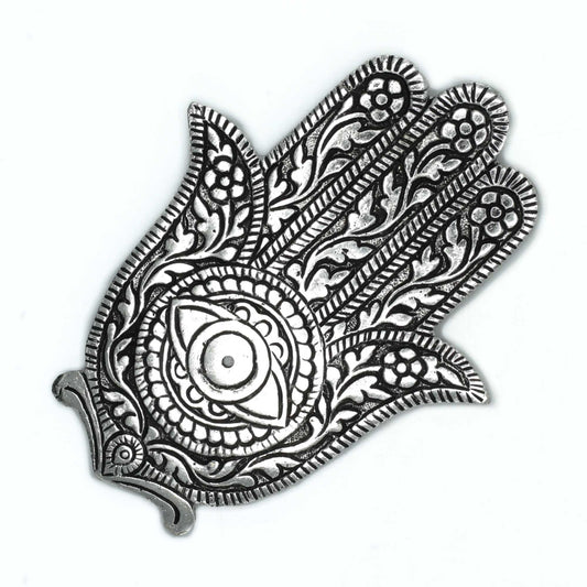 Porta-incienso Hamsa Aluminio Pulido 14cm - Portainciensos de aluminio hechos a mano
