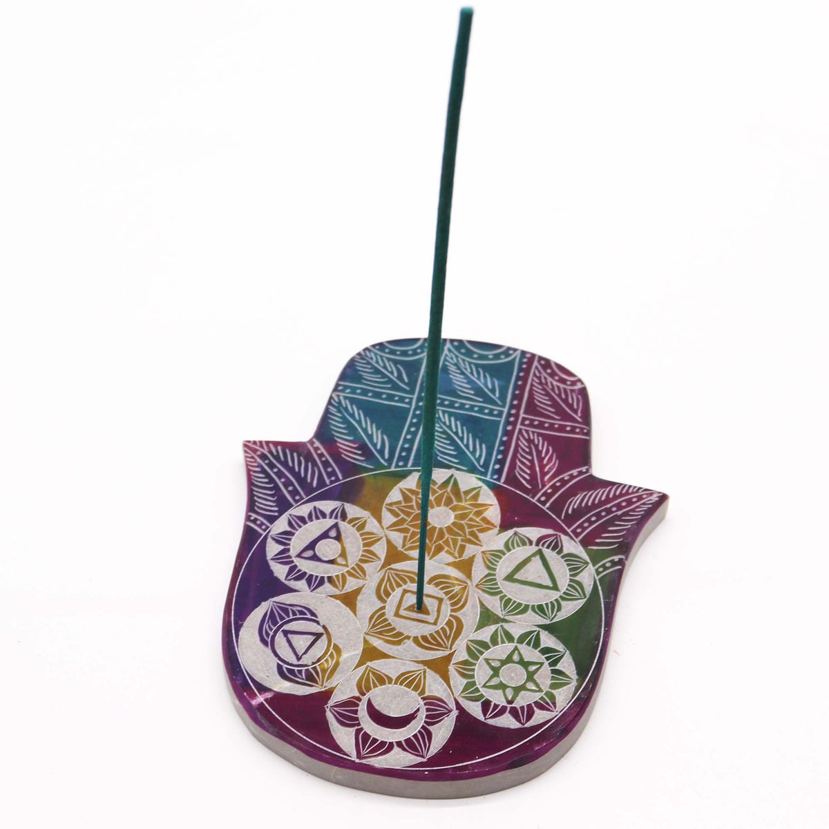 Porta-incienso Hamsa Grande 18x15x1.2cm - 7 Chakra - Porta incienso de esteatita