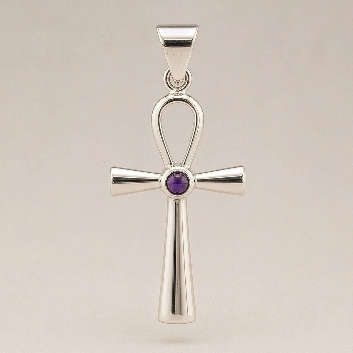 Colgante devocional hindú - Plateado con baño de plata (cordón de 45 cm) - Símbolo Ankh de la Vida Eterna