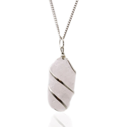 Collier de pierres précieuses brutes enveloppées en cascade - Quartz rose
