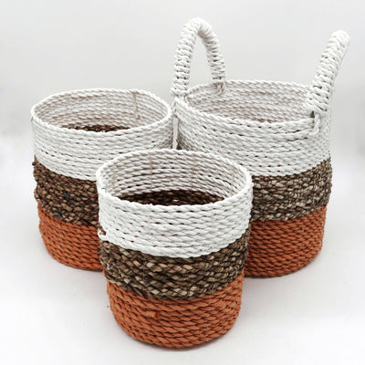 Seagrass Basket Set - Orange/Natural/White