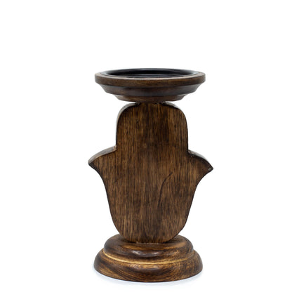 Candelabro de Madera de Mango - Hamsa - Pequeño 18x11cm - Candelabros de Madera, candelabro