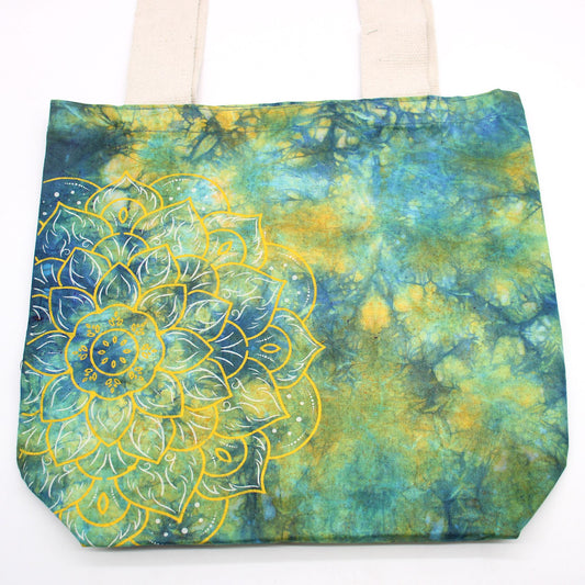 Bolsas de Algodón "Tie Dye" (170g) - 38x42x12cm -  Mandala - Verde y Azul - Asa Natural - imagen 3 - El Bazar de Tizar