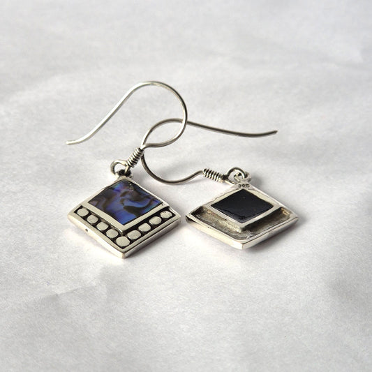 Shell and Silver Earrings - Square with Dots - Abalone