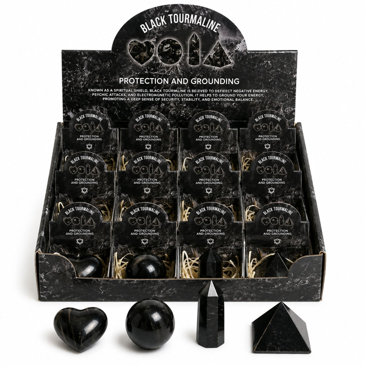 Cuatro formas de gemas - Turmalina negra - Formas variadas de gemas