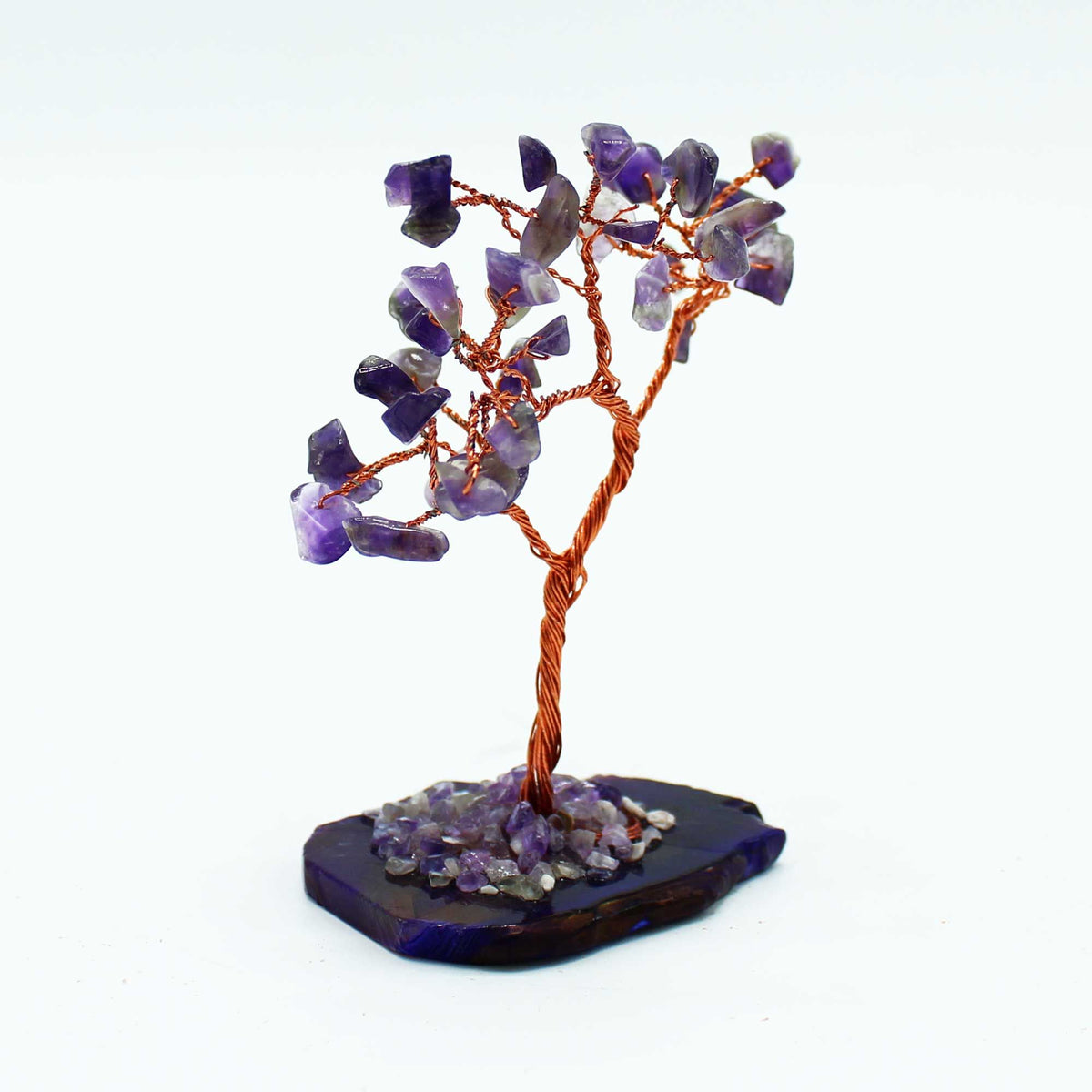 Árbol de piedras preciosas: Amatista sobre base de ágata natural (35 piedras) - Gemstone Wishing Trees