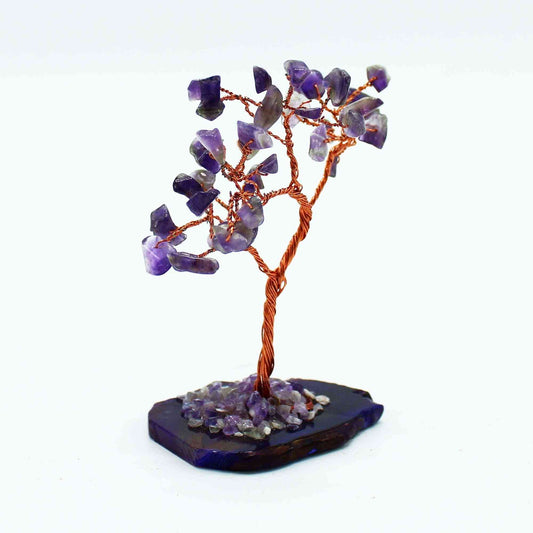 Árbol de piedras preciosas: Amatista sobre base de ágata natural (35 piedras) - Gemstone Wishing Trees
