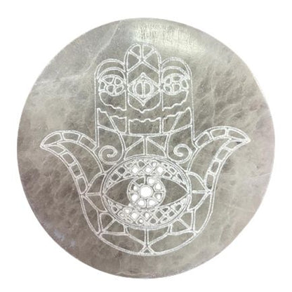 Plato de Carga Mediano 10cm - Hamsa - Placas de Selenita, decoración