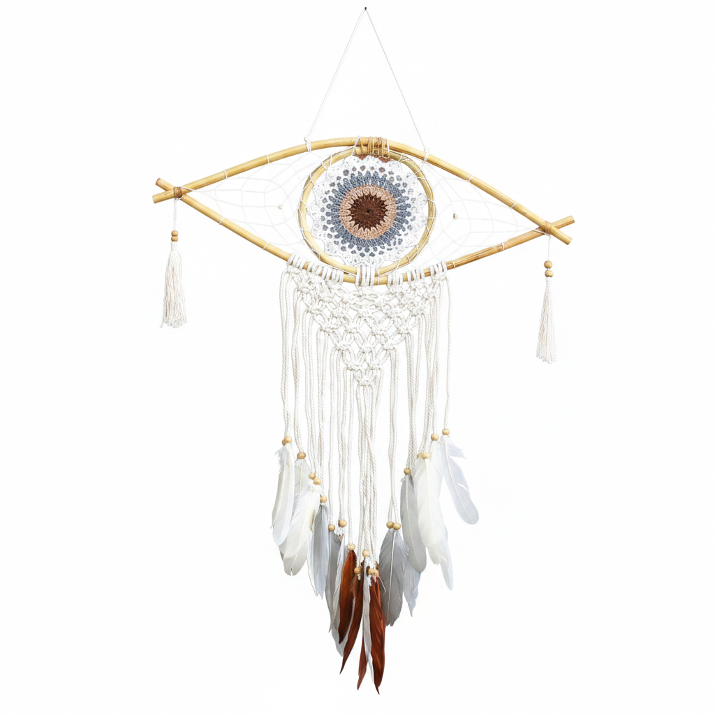Atrapasueños - Med Macramé Eye Blanco / Gris / Marrón - Atrapasueños, artesanal