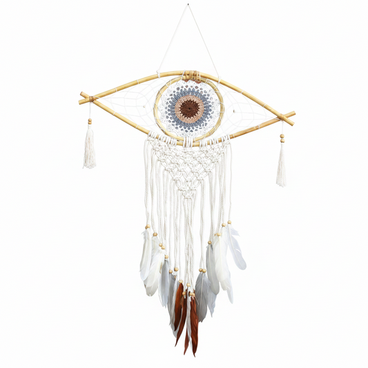 Atrapasueños - Med Macramé Eye Blanco / Gris / Marrón - Atrapasueños, artesanal