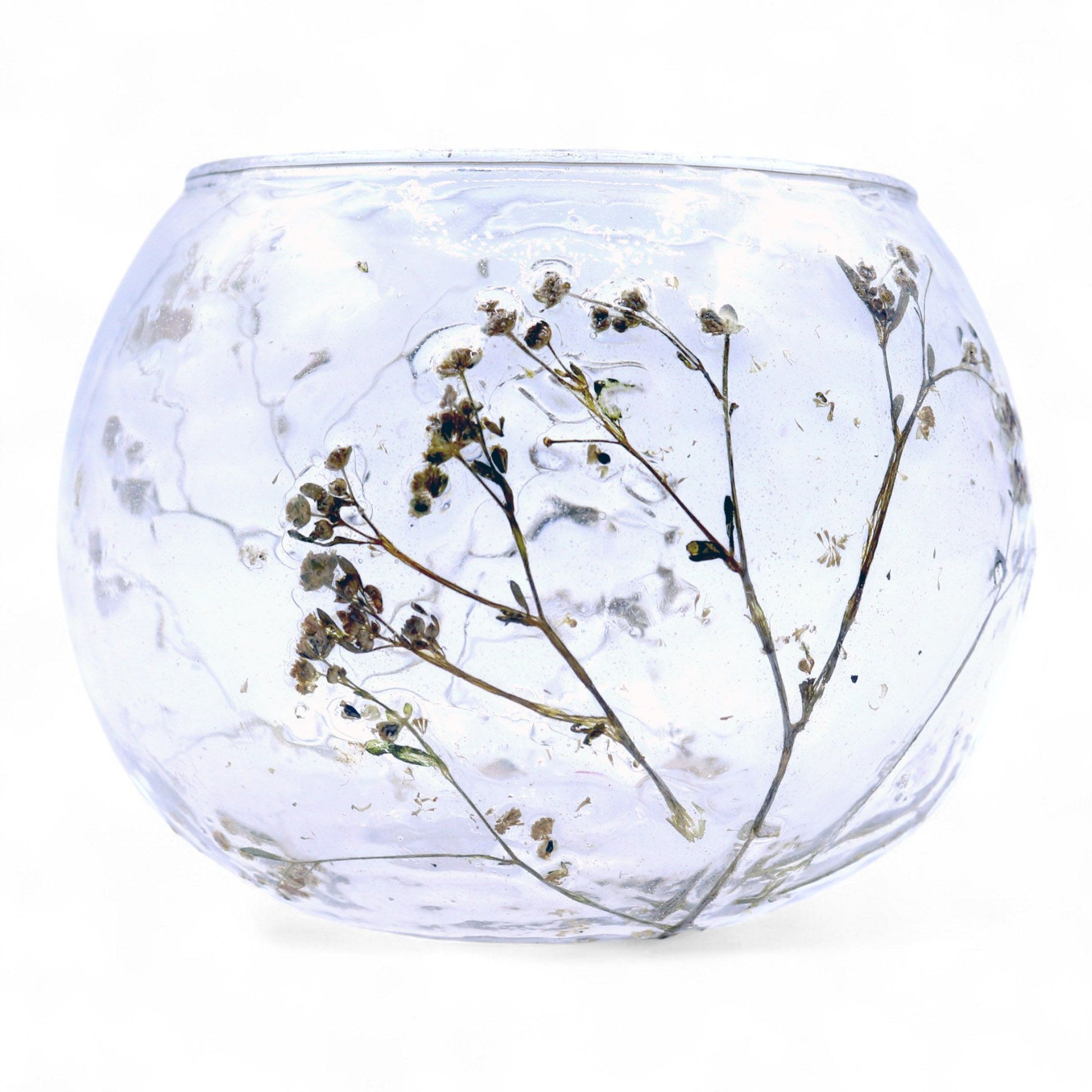Portavelas de Vidrio floral natural Cuenco - Margarita - (8x10cm) - Portavelas de vidrio con motivos florales naturales, deco