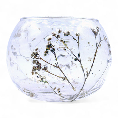 Portavelas de Vidrio floral natural Cuenco - Margarita - (8x10cm) - Portavelas de vidrio con motivos florales naturales, deco