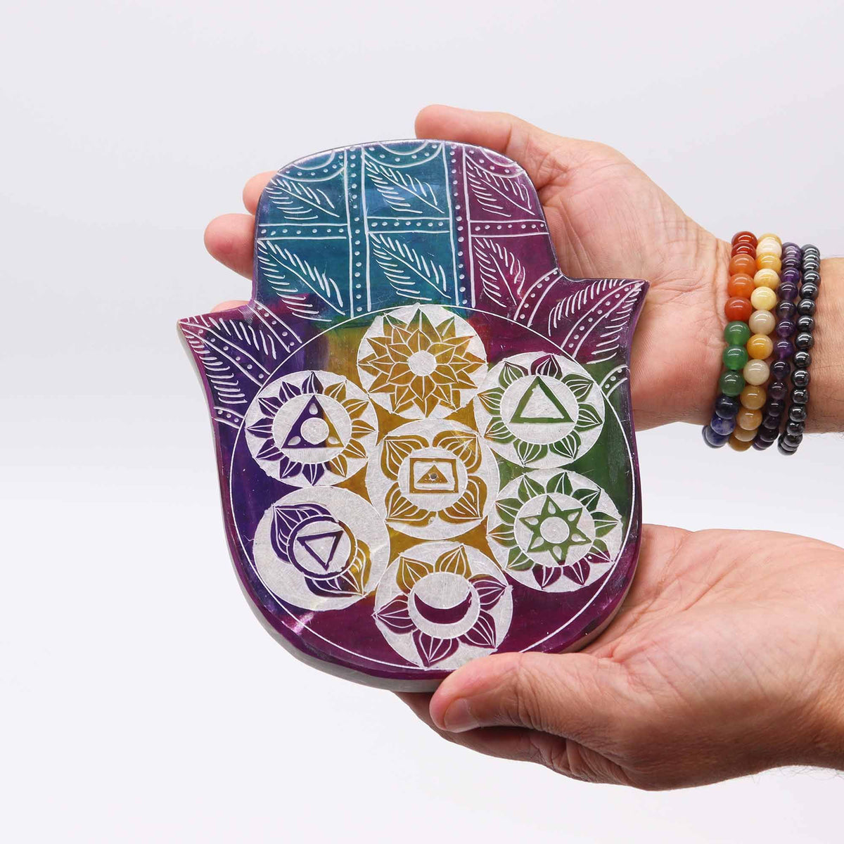 Porta-incienso Hamsa Grande 18x15x1.2cm - 7 Chakra - Porta incienso de esteatita