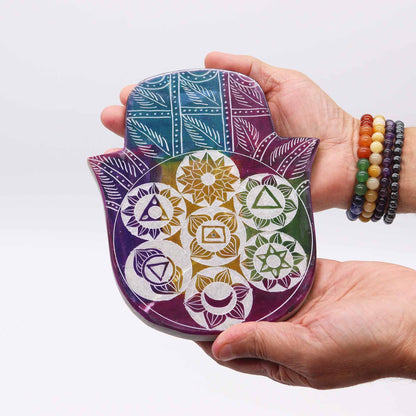 Porta-incienso Hamsa Grande 18x15x1.2cm - 7 Chakra - Porta incienso de esteatita