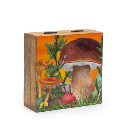 Boîte moyenne carrée 13.5x13.5x6cm - Motif champignon grenat