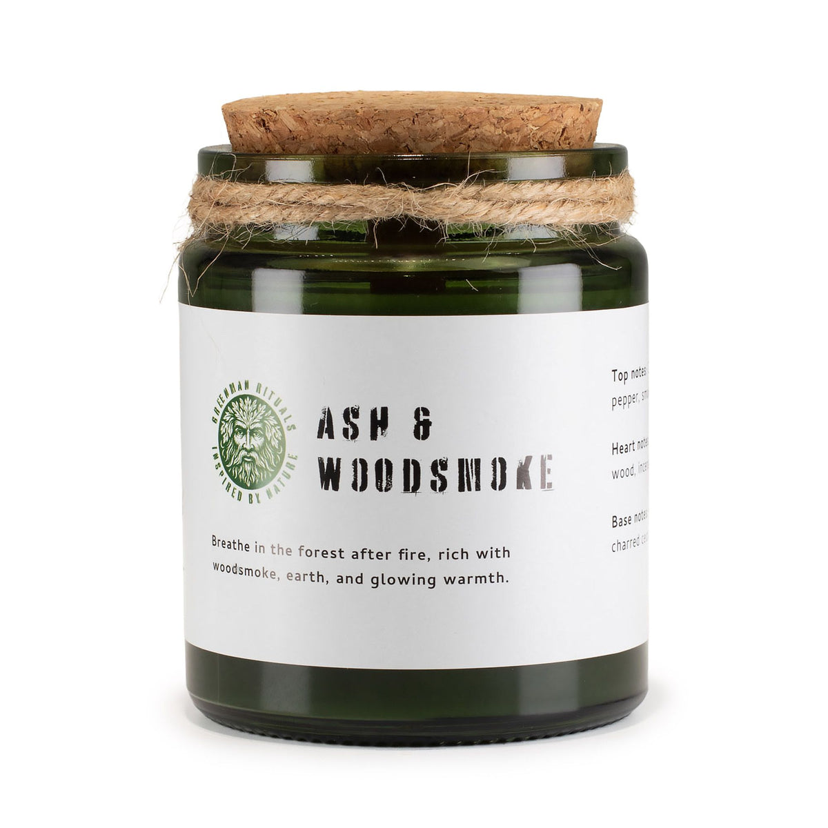 Greenman Woodwick Vela de soja - Ceniza y Humo de Madera - Velas de soja Woodwick de Greenman Rituals, 26 horas