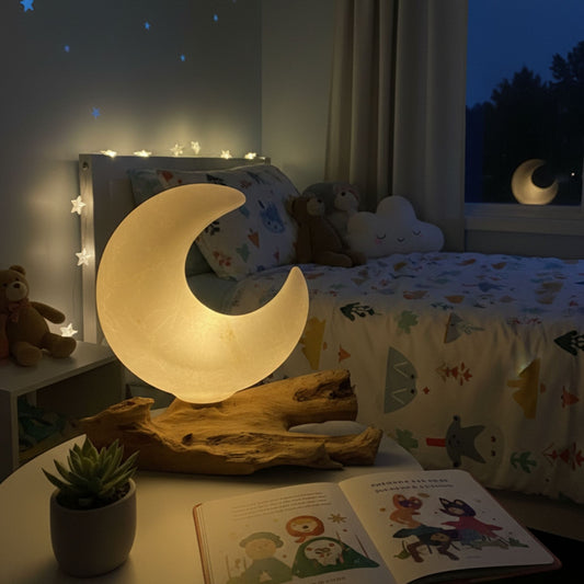 Crackled Half-Moon Shade Table Lamp – Grey