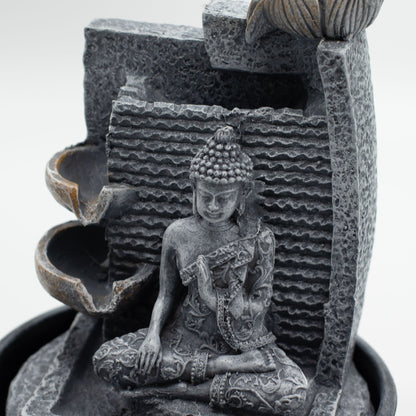 Fuente de agua de mesa - 19x19x28cm - Buda, macetas en cascada con flor de loto