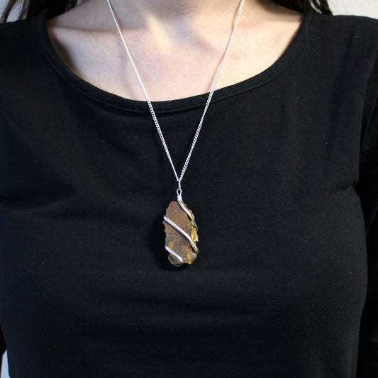 Cascading Wire Wrapped Gemstone Necklace - Raw Tiger's Eye