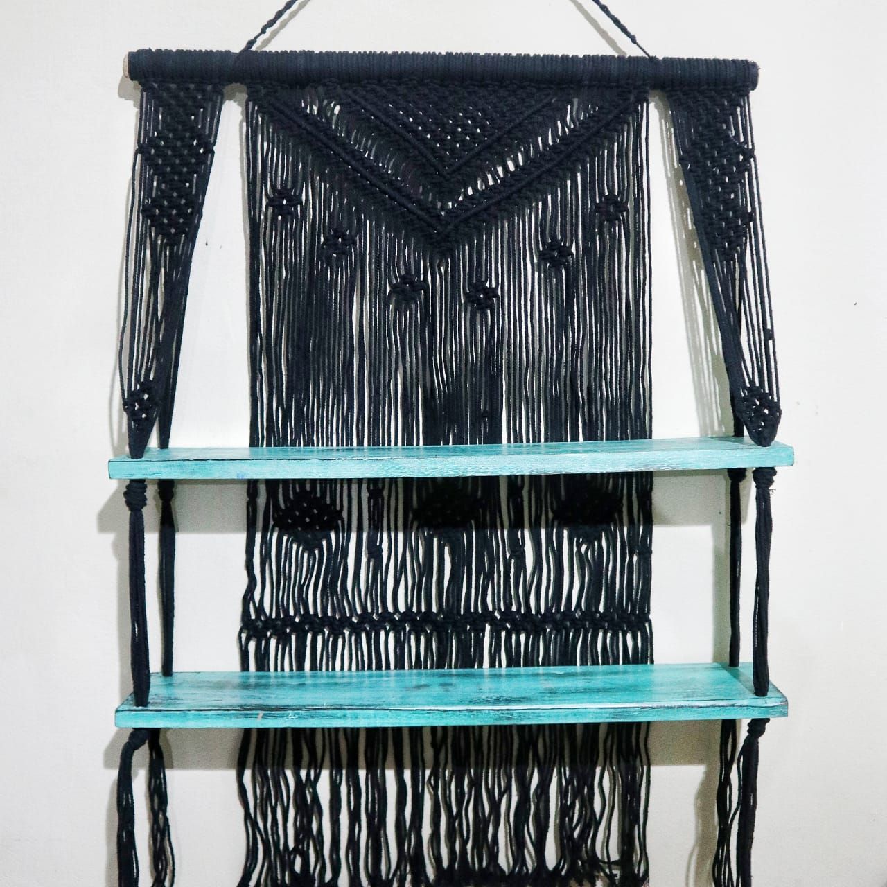 Estantes Colgantes de Macramé Negro - Turquesa