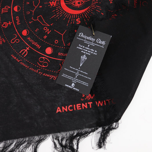 Tela de adivinación con péndulo de bruja antigua - ojo que todo lo ve - negro y rojo sangre