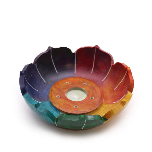 Porta-incienso Flor de Loto de Esteatita 10x3cm - Colores de los Chakras - Porta incienso de esteatita