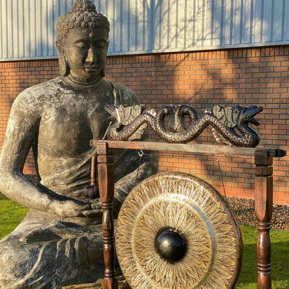 Gong de meditación grande sobre soporte marrón antiguo - 80cm - Negro - Estándar