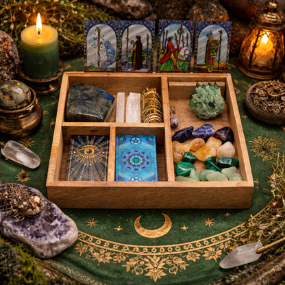 Caja de tarot de cuatro compartimentos con soporte para cartas - Almacenamiento de cartas del Tarot y cajas de lectura, Artis
