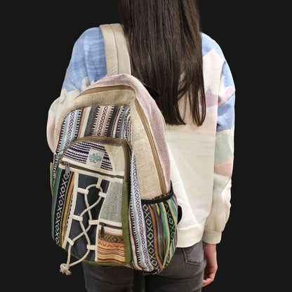 Mochila grande de cáñamo - Estilo cuerda y bolsillos