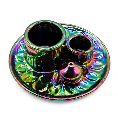 Soporte cerámico para Palo Santo e Incienso - Mandala - Arcoíris Metálico