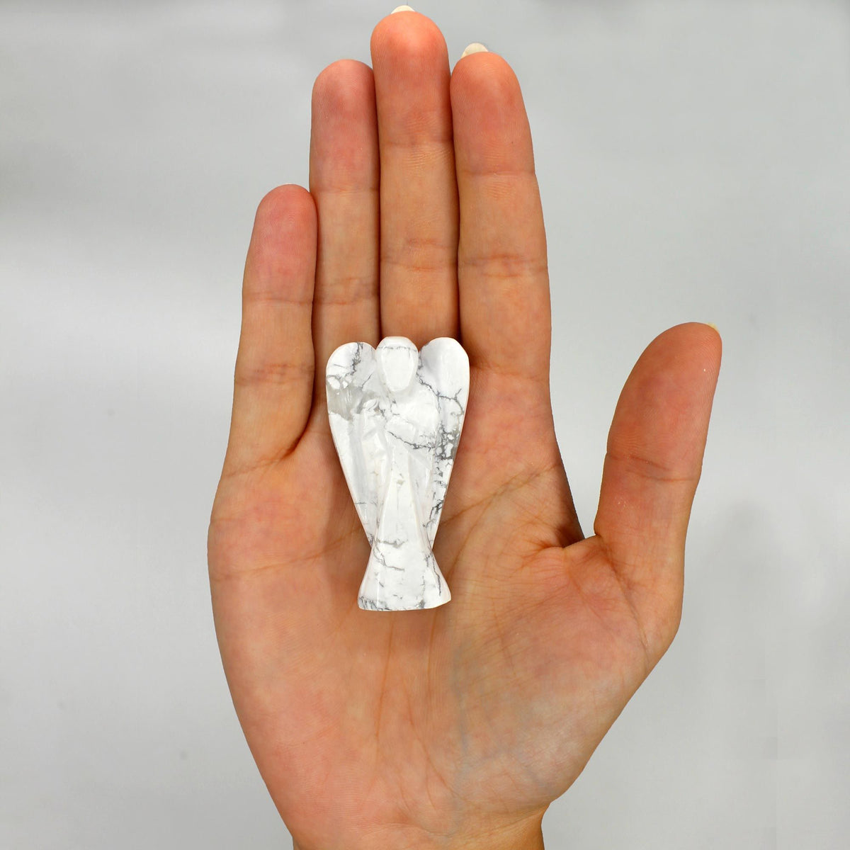 Ángel de piedra preciosa tallada a mano - Howlite blanca - Figuras de Piedras Preciosas