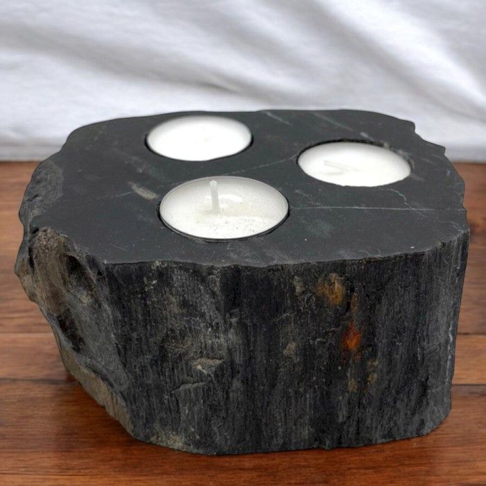 Portavelas de Madera Petrificada - Triple - Portavelas de piedra en madera petrificada