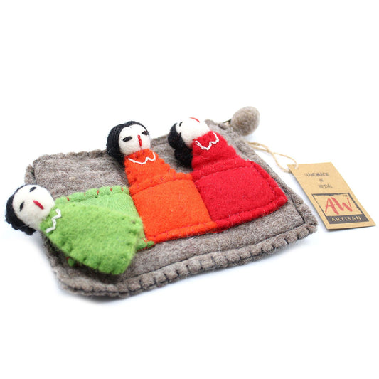 Bolsa con Marionetas de Dedo - Amigos - Bolsa con Marioneta de Dedo, artesanal