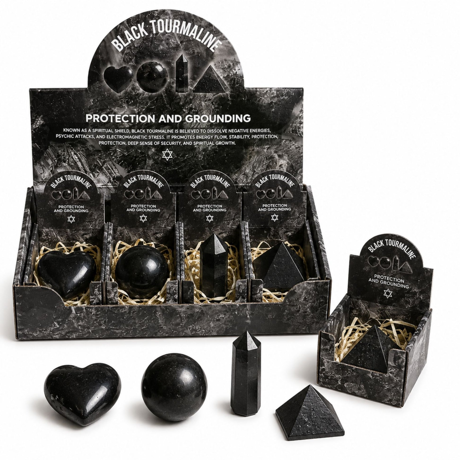 Cuatro formas de gemas - Turmalina negra - Formas variadas de gemas