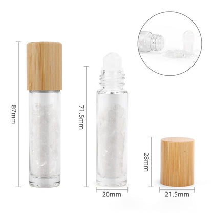 Botella de rodillo de aceite esencial de piedras preciosas - Cuarzo de roca - Tapa de madera - Botellas Roll-on con gemas 10m