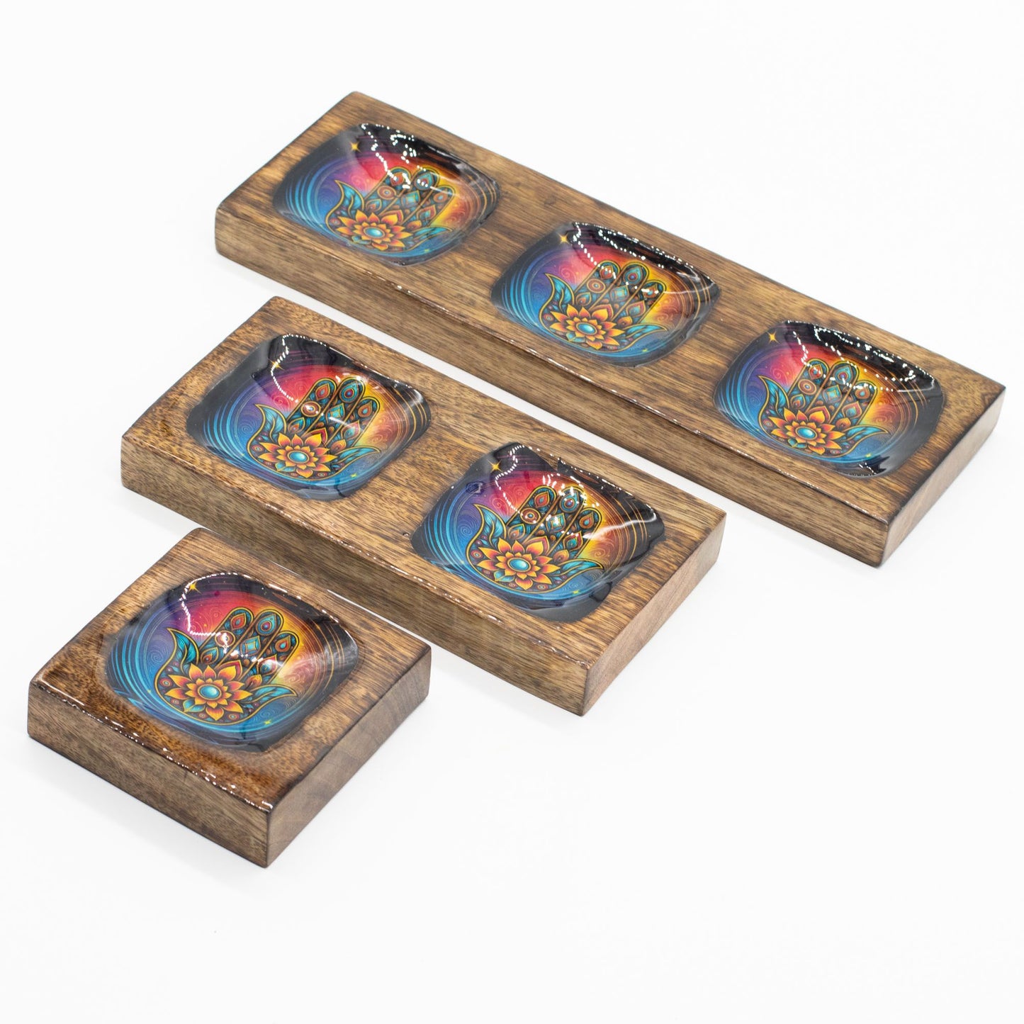 Juego de bandejas de mango esmaltadas Mediano - Hamsa