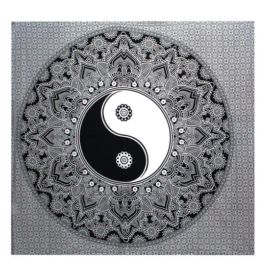 Couvre-lit Coton Double N&B + Tapisserie - Ying yang