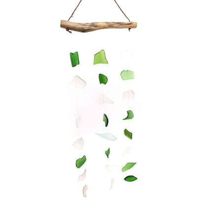 Carillón vidrio reciclado - Tres gotas verde y blanco